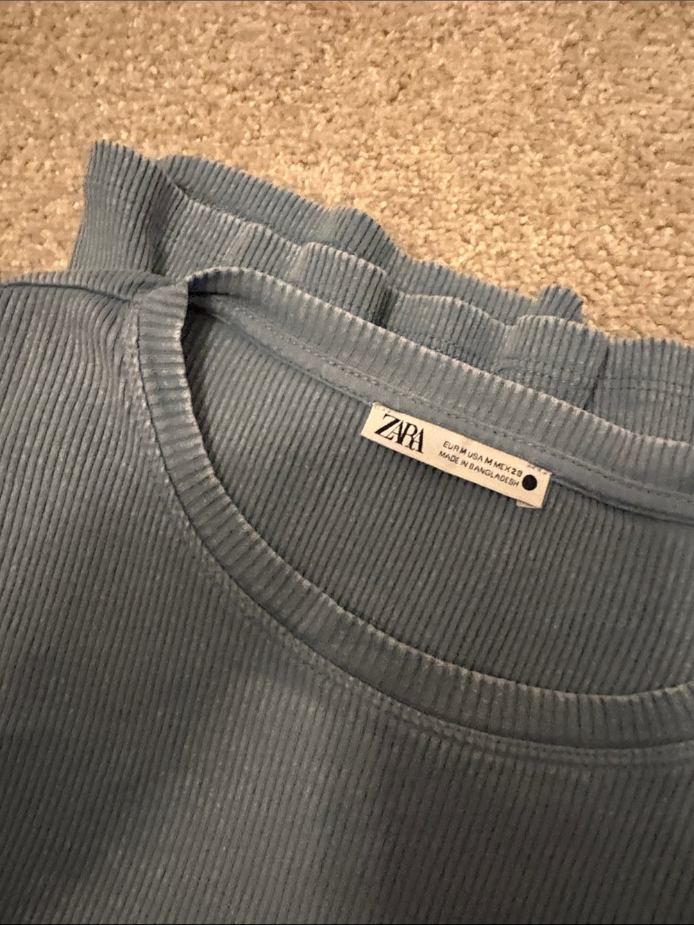Zara Ruffle Sleeve Ribbed Top - Blue - Picture 4 of 4